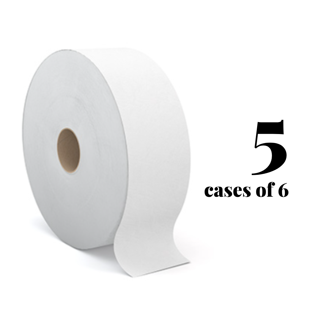 FEB BULK SALE! x 5 Perform 2 Ply 1250' White Jumbo Toilet Tissue 6ct (5 cases)