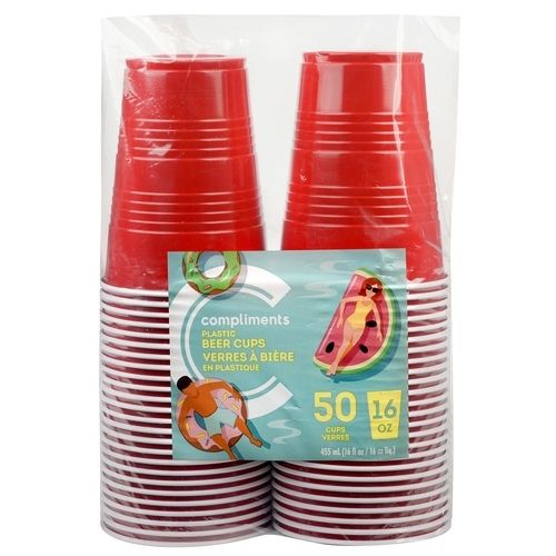 Compliments 16 Ounce Red Plastic Beer Cup 50ct
