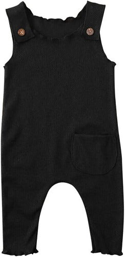 Black Cotton Jumpsuit w/ Pocket/Black/9 months