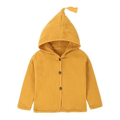 Linen Hooded Cardigan w/Tassel/ Mustard/ 12m
