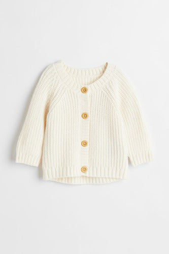 Thick Rib-Knit Cardigan / Natural White / 12-18 Months