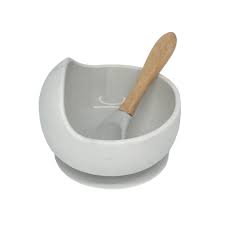 Silicone Non-Slip Baby Bowl w/ Spoon/Slate Grey