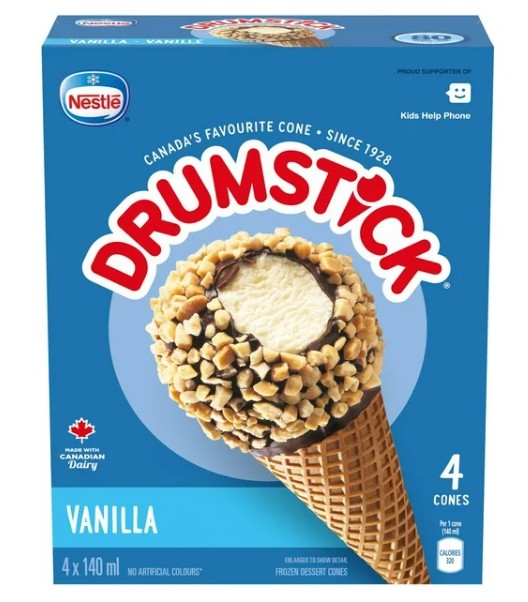 Nestle Drumstick Vanilla 4 Pack Frozen Dessert Cones 560 ml