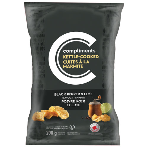 Compliments Kettle Cooked Black Pepper & Lime Potato Chips 200 g