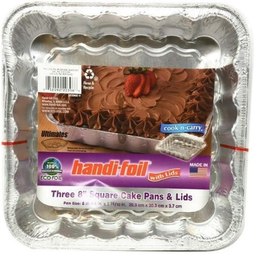 Handi-Foil Square Cake Pan With Lid 3ct