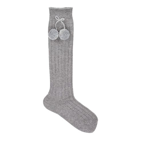 Condor Grey Ribbed Pompom Socks Size 0