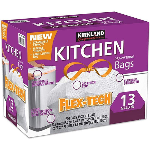 Kirkland Drawstring 24x27 White Kitchen Bags with OrangeTie 100ct