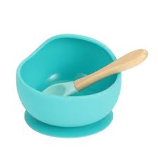 Silicone Non-Slip Baby Bowl w/ Spoon/Teal