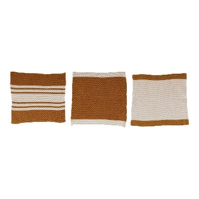 Creative Coop Mustard/Cream Dish Cloth Set 3pc